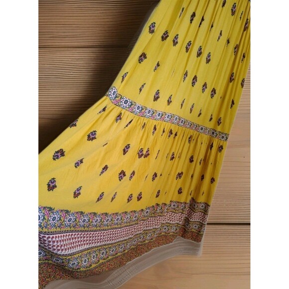 Ces Femme Dress Size L Maxi Boho Festival Yellow Crossover V Neck Front Floral - Picture 7 of 10
